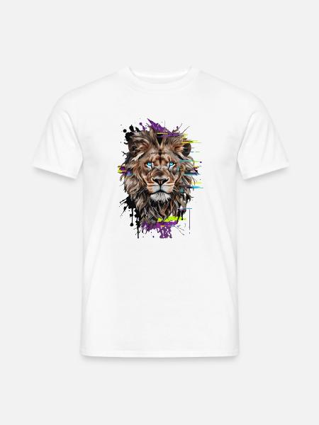 Chromatischer Löwe: Intensiver Blick in der digitalen Kunst - Männer T-Shirt - Weiß