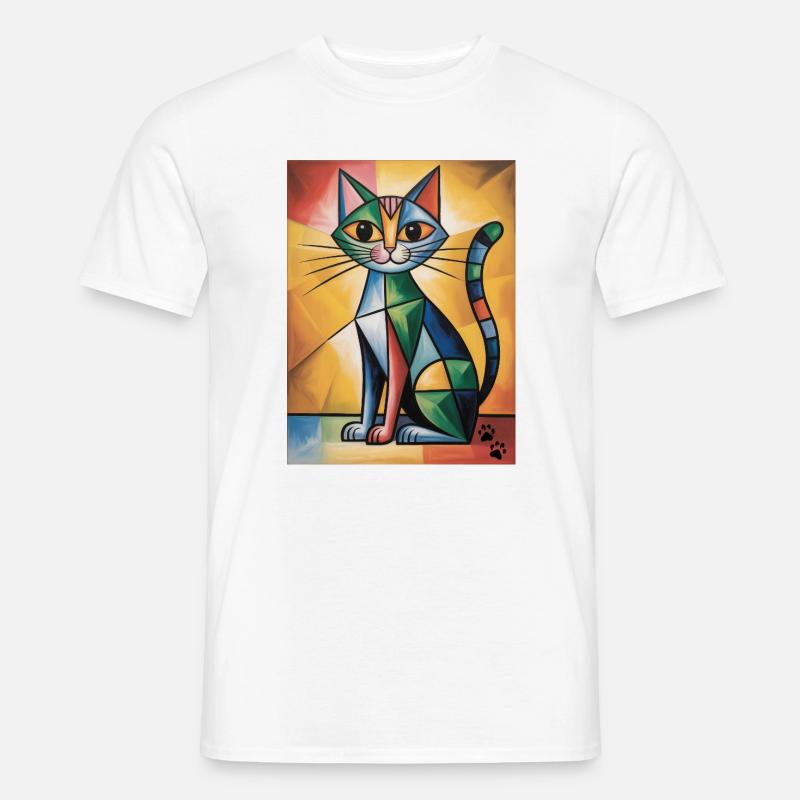 katze kubisch - Männer T-Shirt - Weiß