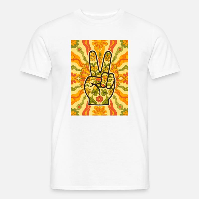 Friedenshand-Geste voller Blumen - Männer T-Shirt - Weiß