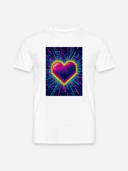 Neon Heart Pulse – Retro-80er-Liebe - Männer T-Shirt - Weiß