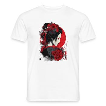 Geisha mit roten Rosen - Männer T-Shirt - Weiß - Vorne - AI Model Male 178 dark (178cm)