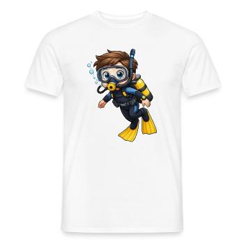 Diver Kid Cartoon Diving Ocean Motif - Men's T-Shirt - white - Front - AI Model Male 178 dark (178cm)