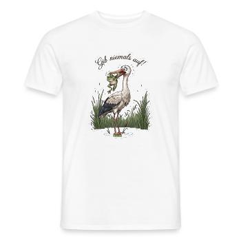 Gib niemals auf! – Frosch wehrt sich gegen Storch - Männer T-Shirt - Weiß - Vorne - AI Model Male 178 dark (178cm)