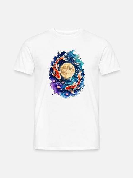 Koi Vollmond Yin Yang Aquarell - Männer T-Shirt - Weiß