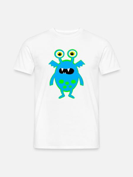 Neonblauer Monster mit großen Augen - Männer T-Shirt - Weiß