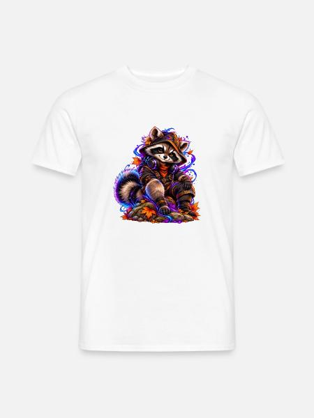 Neon-Waschbär mit Herbstlaub - Männer T-Shirt - Weiß