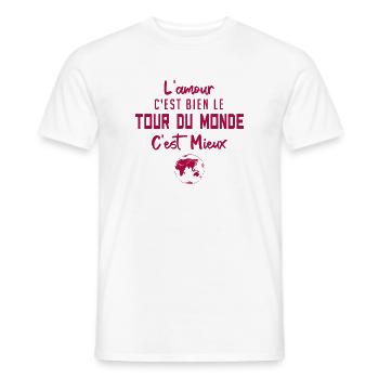 l'amour c'est bien le tour du monde c'est mieux - T-shirt homme - blanc - Devant - AI Model Male 178 dark (178cm)