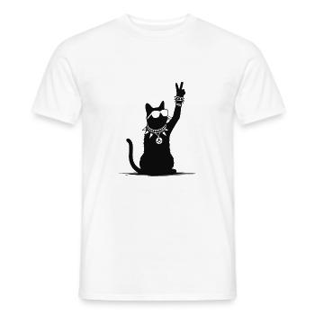Rocker Katze mit Victory Zeichen - Männer T-Shirt - Weiß - Vorne - AI Model Male 178 dark (178cm)