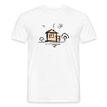 Haus mit Bäumen und Sonne. Zeichnung. Kritzelei. - Männer T-Shirt - Weiß - Vorne - AI Model Male 178 dark (178cm)
