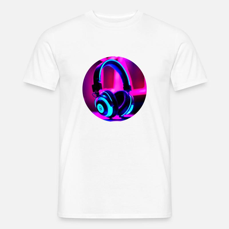 Neon-Kopfhörer - Männer T-Shirt - Weiß
