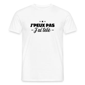 J'Peux Pas J'Ai Télé - Humour - T-shirt homme - blanc - Devant - AI Model Male 178 dark (178cm)
