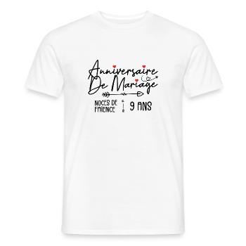 Anniversaire de mariage 9 ans - Noces de Faïence - T-shirt homme - blanc - Devant - AI Model Male 178 dark (178cm)
