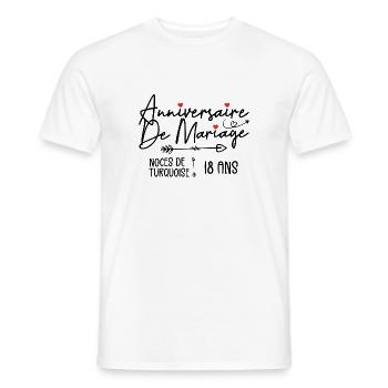 Anniversaire de mariage 18 ans | Noce de Turquoise - T-shirt homme - blanc - Devant - AI Model Male 178 dark (178cm)