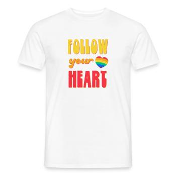 LGBTQ Rainbow Heart Saying follow your heart - Men's T-Shirt - white - Front - AI Model Male 178 dark (178cm)