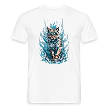 Lynx majestueux dans les flammes bleues - T-shirt homme - blanc - Devant - AI Model Male 178 dark (178cm)