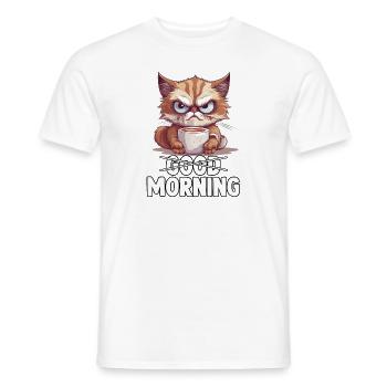 Cat owner saying good morning grumpy person - Men's T-Shirt - white - Front - AI Model Male 178 dark (178cm)