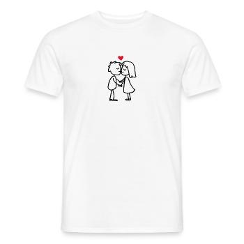 Cute couple outfit for lovers as cartoon - Men's T-Shirt - white - Front - AI Model Male 178 dark (178cm)