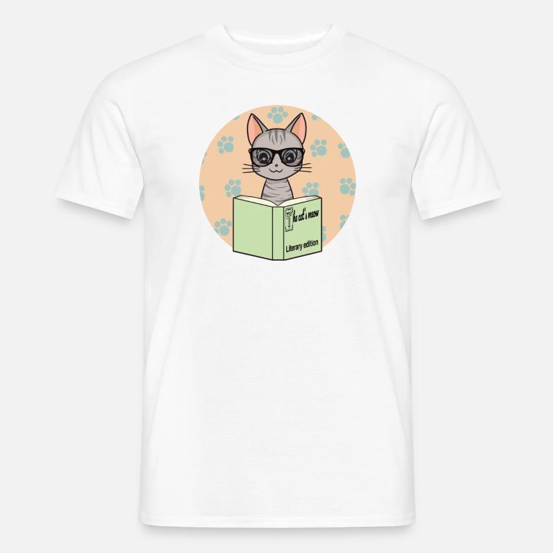 Niedliche graue Katze mit Brille - Männer T-Shirt - Weiß