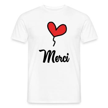 MERCI. THANKS. THANK YOU. ANNIVERSAIRE. NAISSANCE. - T-shirt homme - blanc - Devant - AI Model Male 178 dark (178cm)