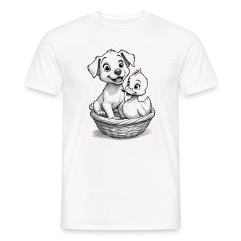 Süßer Hund und Ente im Korb – 🐶🦆 - Männer T-Shirt - Weiß - Vorne - AI Model Male 178 dark (178cm)