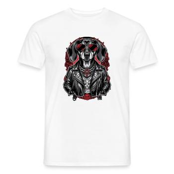 Rock Dackel Tattoo Style – Bold Streetwear - Männer T-Shirt - Weiß - Vorne - AI Model Male 178 dark (178cm)