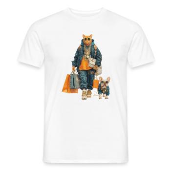 Glamour cat in streetwear jungle - Men's T-Shirt - white - Front - AI Model Male 178 dark (178cm)