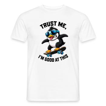 Cooler Pinguin Skateboarder Comic Spruch - Männer T-Shirt - Weiß - Vorne - AI Model Male 178 dark (178cm)