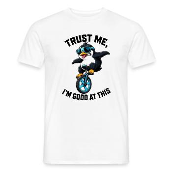 Cooler Pinguin auf Einrad lustiger Spruch - Männer T-Shirt - Weiß - Vorne - AI Model Male 178 dark (178cm)