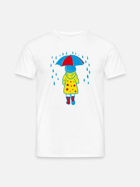 Kind mit Regenschirm im Regen - Männer T-Shirt - Weiß