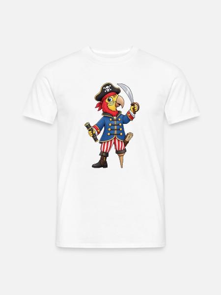 Lustiger Piraten Papagei mit Schatzkarte - Männer T-Shirt - Weiß