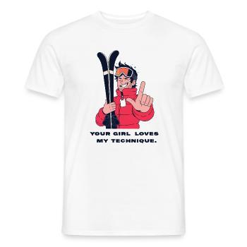 Your Girl Loves My Technique – Ski Shirt - Männer T-Shirt - Weiß - Vorne - AI Model Male 178 dark (178cm)