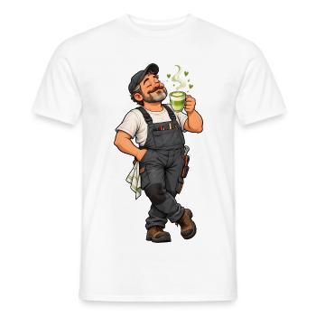 Hausmeister mit Matcha Latte – Lustiges Motiv - Männer T-Shirt - Weiß - Vorne - AI Model Male 178 dark (178cm)