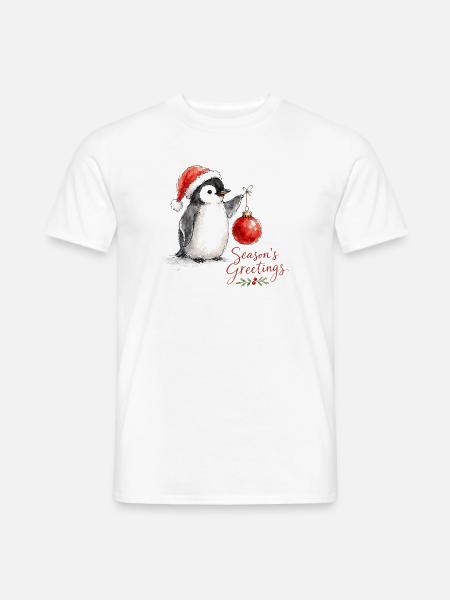 Weihnachtspinguin mit Ornament - Männer T-Shirt - Weiß