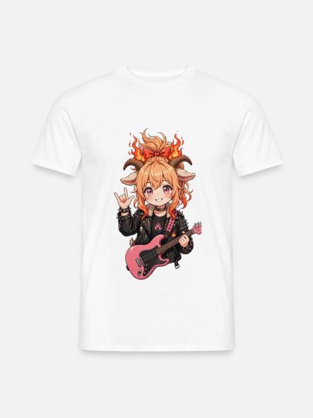 Feuer Ziege Rockerin - Anime Ziege mit Gitarre und - Männer T-Shirt - Weiß