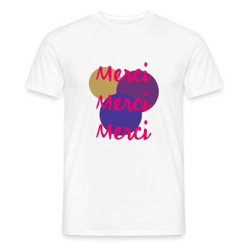 MERCI. THANKS. THANK YOU. ANNIVERSAIRE. NAISSANCE. - T-shirt homme - blanc - Devant - AI Model Male 178 dark (178cm)