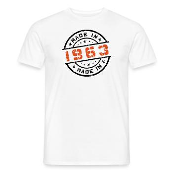Year of birth Birthday Born In - Made in 1963 - Men's T-Shirt - white - Front - AI Model Male 178 dark (178cm)