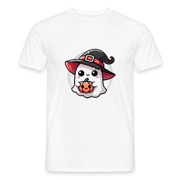 Fantôme d’Halloween mignon avec chapeau de sorcière - T-shirt homme - blanc - Devant - AI Model Male 178 dark (178cm)