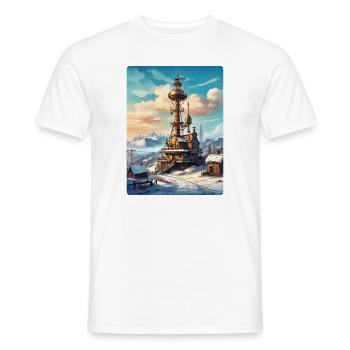 Paysage d’hiver steampunk avec tour radio 1.16 - T-shirt homme - blanc - Devant - AI Model Male 178 dark (178cm)