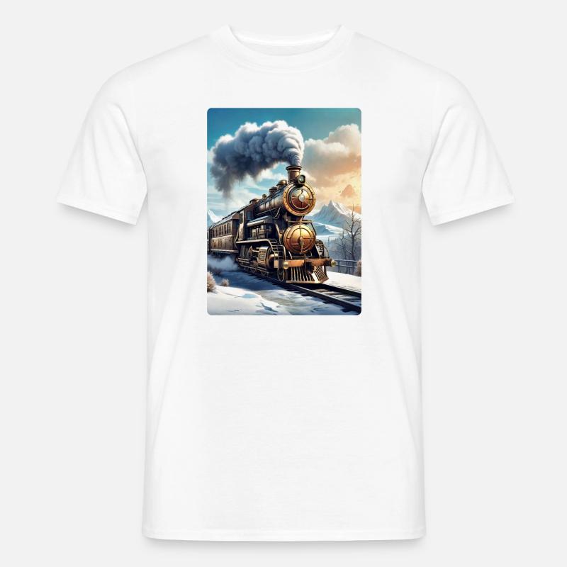 Steampunk Winterlandschaft Dampflok 1.1 - Männer T-Shirt - Weiß