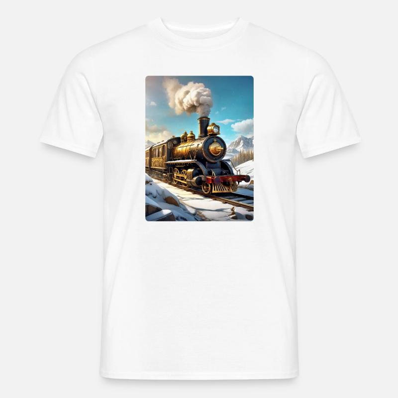Steampunk Winterlandschaft Dampflok 1.8 - Männer T-Shirt - Weiß