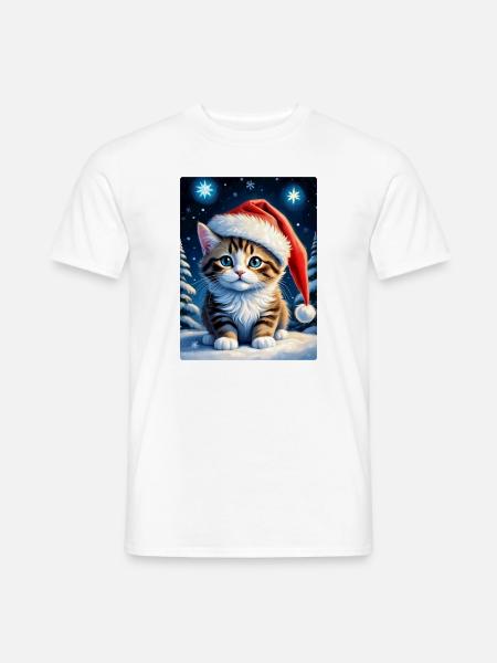 Winterlandschaft Katze 3.8 - Männer T-Shirt - Weiß