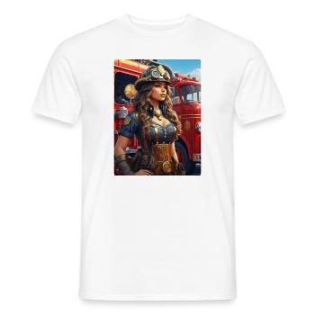 Steampunk Firefighter Woman 1.4 - Men's T-Shirt - white - Front - AI Model Male 178 dark (178cm)