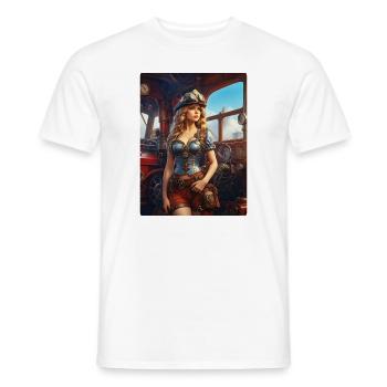 Steampunk Firefighter Woman 1.6 - Men's T-Shirt - white - Front - AI Model Male 178 dark (178cm)