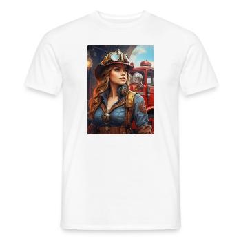 Steampunk Firefighter Woman 1.8 - Men's T-Shirt - white - Front - AI Model Male 178 dark (178cm)