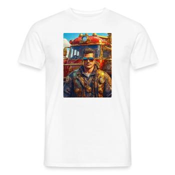 Steampunk Firefighter Man 1.36 - Men's T-Shirt - white - Front - AI Model Male 178 dark (178cm)