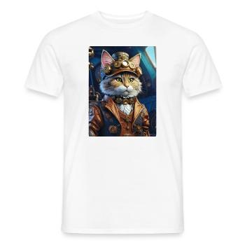Steampunk Cat 1.14 - Men's T-Shirt - white - Front - AI Model Male 178 dark (178cm)