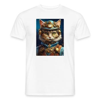 Steampunk Cat 1.10 - Men's T-Shirt - white - Front - AI Model Male 178 dark (178cm)