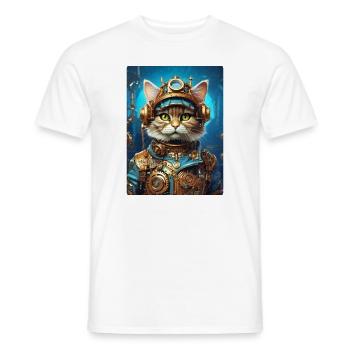 Chat Steampunk 1.9 - T-shirt homme - blanc - Devant - AI Model Male 178 dark (178cm)