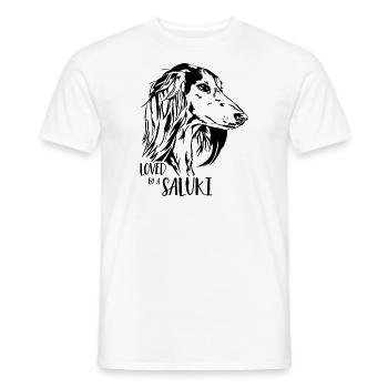 Loved by a SALUKI dog saying Greyhound Wilsigns - Men's T-Shirt - white - Front - AI Model Male 178 dark (178cm)