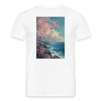 Plage japonaise Sakura Anime Paysage Design - T-shirt homme - blanc - Devant - AI Model Male 178 dark (178cm)